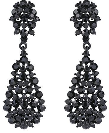 EVER FAITH Damen Ohrringe Voll Kristall Art Deco Vintage Stil Ohrhänger für Hochzeit Party Schwarz