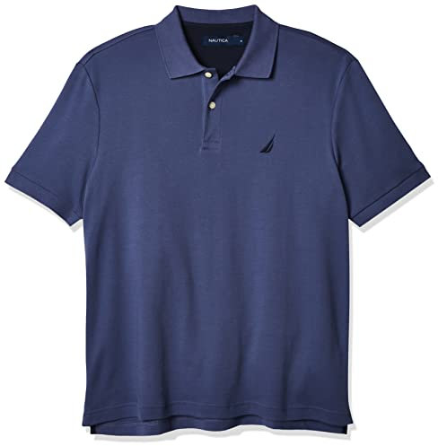 Nautica Men's Classic Fit Short Sleeve Soft Cotton Polo Shirt, Blue Indigo Solid, Medium