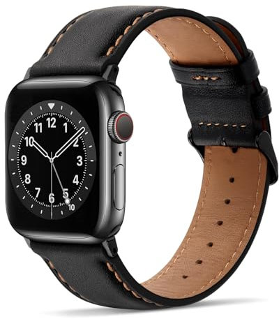 Tasikar Compatibile con Cinturino Apple Watch 49mm 46mm 45mm 44mm 42mm Cinturini di Design in Vera Pelle Compatibile con Apple Watch Ultra SE Serie 10 9 8 7 6 5 4 3 2 1, nero