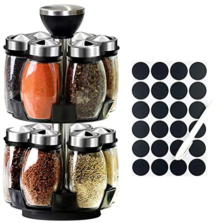 Étagère à épices rotative, Organisateur Cuisine, Étagère de rangement à épices avec 12 pots vides, Support d'épices rotatif, Étagère d'assaisonnement d'épices, Organisateur de bouteilles