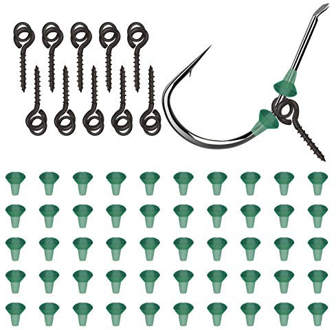 dafuhao 50 Pcs Hook Stops Rubber Shank Beads with 10 Pcs Fishing Bait Screws, Hook Stops Carp for Fishing