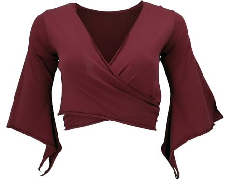 GURU SHOP Elfen Top aus Bio-Baumwolle, Top Goa-chic, Yoga Wickeltop - Weinrot, Damen, Size:XL