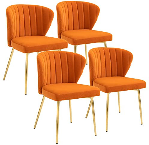 Sepnine® Esszimmerstühle Samt 4er Set, Moderner Küchenstuhl, Polsterstuhl Esszimmer, Ergonomischer Essstuhl mit goldenen Beinen für Wohnzimmer, Schlafzimmer, Küche (Orange)