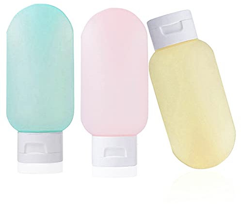 3 Reise Shampoo Flasche, 60ml Silikon Reiseflaschen Flüssigkeitsbehälter, Lotion Flaschen Auslaufsicher Reise Containe, Zusammendrückbare Schläuche für Shampoo Lotion SpüLung Duschgel Rosa Blau Gelb