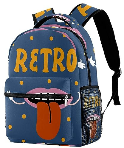 Rucksack mit Lippen und Zunge der 70er Jahre, lässiger Sport, Tagesrucksack, Reise, Schultasche mit mehreren Taschen, für Männer und Frauen, mehrfarbig, 29.4x20x40cm/11.5x8x16 in