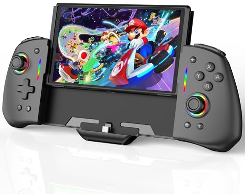 GKEAPZA Switch/Switch OLED Controller for Handheld Mode,One-Piece Joypad Controller Replacement for Switch Pro Controller, RGB Switch Controllers Remote with Adjustable TURBO and Dual Motor Vibration