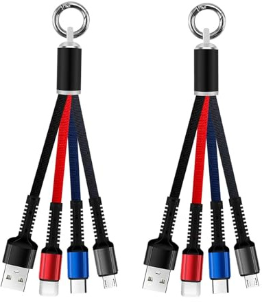 Laugwey Portable Multi Charging Keychain, 3 in 1 Short Charge Cord, 0.5FT Cable for Travel Powerbank (2Pack)