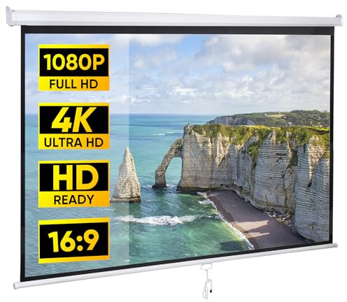 Saicool 80 Inch Projection Screen, Outdoor Indoor 16:9 HD Foldable Manual Pull Down Projector Screen for Movie Home Backyard Theater Cinema Office Video Game, White