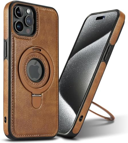 VAUSERDY Magnetische Lederhülle für iPhone 12 Pro Max, unsichtbarer Ständer, kompatibel mit Magsafe, schlanker Ständer, Braun