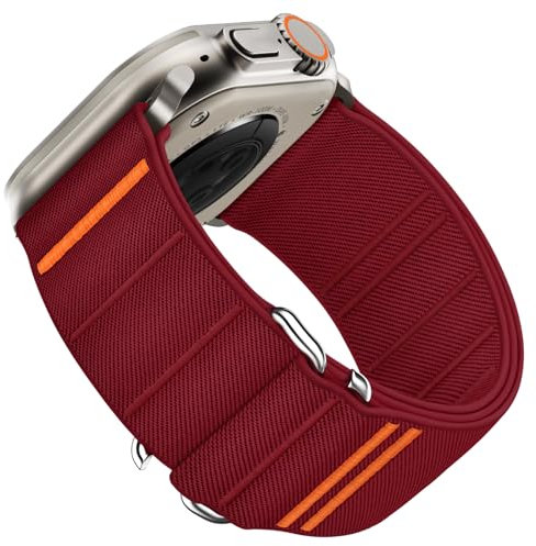 Suitisbest Straps Compatible with Apple Watch Ultra Strap 49mm 46mm 45mm 44mm 42mm, Stretchy Nylon Sport Loop Strap with S-Hook for Apple Watch Ultra 2/ Ultra SE Series 10 9 8 7 6 5 4 3, Red