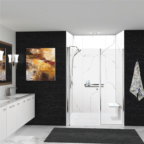 Transolid TWWCSK603296-KI01GPC Titan 60-in x 32-in x 96-in Walk-In Shower Kit with End Drain, White Caruso, Polished Chrome