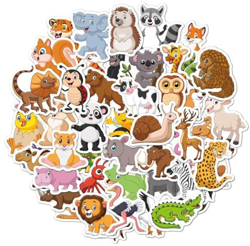 100pcs Cartoon Animals Stickers for Kids - Waterproof Vinyl Cute Animals Stickers for Water Bottle, Scrapbook, Laptop, Skateboard, Computer - Teens & Kids