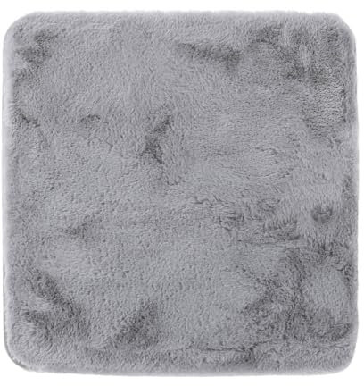 casa NOVA Badematte - 60 x 60 cm - Silbergrau - mit gummierter Unterseite - Felloptik