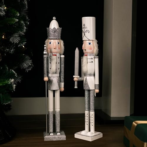Marco Paul Christmas - Schiaccianoci Jumbo - Argento e Bianco - 71cm (1x Bianco e 1x Cappello Argento)
