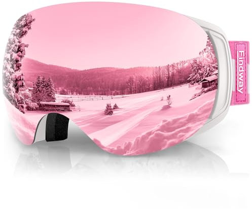 Findway Masque de Ski Magnetique, Lunettes de Ski Femme Homme Junior OTG pour Snowboard et Ski Anti-buée, Anti-UV 400, Lentille Sphérique