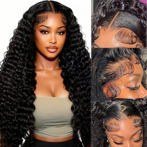 30 Inch Deep Wave Lace Front Human Hair Wigs with Lace Front 200 Density 13x6 HD Transparent Pre Drawn Human Hair Wigs Curly Human Hair Wig for