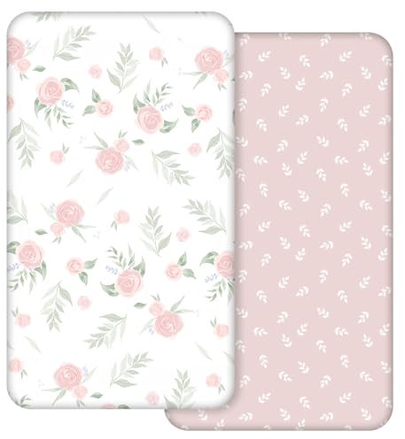 2 Stück Jersey Spannbetttuch für das Kinderbett, 100% Mikrofaser- Atmungsaktiv, 120 x 60cm Öko-text100 Gemütliche und leichte Baby Bassinet Laken, Passend für alle Matratzenformen(Rose)