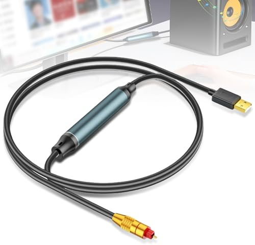 Adaptador de audio USB a óptico USB A a fibra óptica de audio SPDIF conector 3M, Toslink USB adaptador fibra óptica cable para PS5/PC/ordenador portátil – Tarjeta de sonido USB óptica con Plug & Play,