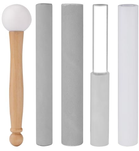 5pcs Crystal Singing Bowl Mallet Set, Wood Handle Clear Acrylic Striker Hollow Sound Bowl Mallet Stick with Wood Handle Crystal Singing Tool for Playing