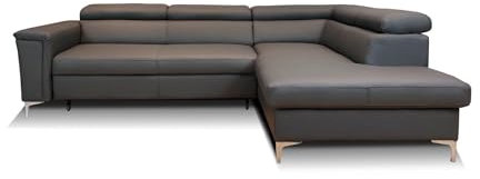 Quattro Meble Wohnlandschaft graues Echtleder Ecksofa Roma 269x210 cm Sofa Couch mit Schlaffunktion, Bettkasten und Kopfstützen (269 x 210 cm Ecke Rechts)
