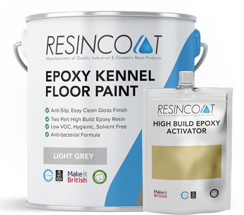 Resincoat Kennel & Cattery Floor Paint – Antibacterial Epoxy Coating for Concrete – Hard Wearing, Anti Slip, Hygienic Finish – Easy to Clean & Apply – Indoor Use – UK Made - Mid Grey - 1kg