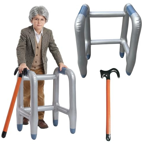 Amycute Aufblasbare Gehhilfe und Spazierstock Set, Rollator Zubehör, Lustig Kostüm als Opa Oma Zum für Karneval, oder Rente Cosplay, Fun Fancy Dress