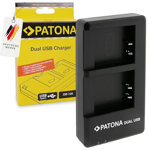PATONA Dual Ladegerät USB-C/Micro-USB für Ricoh GR IV DB-120 Kamera Akku | Kompaktes Reise-Ladegerät Mikrocontroller-gesteuert, Überhitzungs-/ Überladeschutz