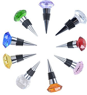 LONGWIN 9 PCS Crystal Glass Wine Bottle Stopper Wedding Favors Mixed