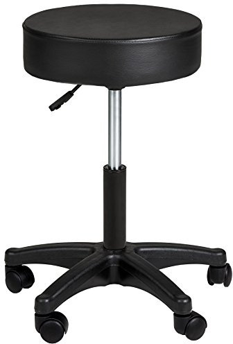tectake® Rollhocker, Drehstuhl, Stuhl mit Rollen, Roller Hocker ergonomisch als Bürohocker, Schminkhocker, Sitzhocker für Kosmetikliege oder am Schminktisch, Nähtisch - Schwarz | Nr. 402537