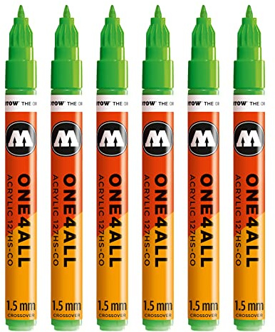 Molotow One4All 127HS-CO Acryl Marker 6 Stück, Farbe 219 neongrün flou. | 1,5 mm Strichstärke, hochdeckend und permanent, schnell trocknend, UV-beständig, nachfüllbar, für fast alle Untergründe