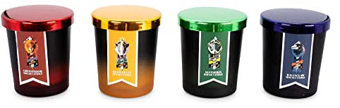 Harry Potter Candele in cera di soia, set da 4 – Casa di Hogwarts: Grifondoro, Tassorosso, Corvonero, Serpeverde