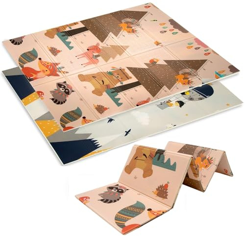 HUMBI Spielmatte Baby, Krabbelmatte, XPE Schaumstoff, Doppelseitig, Flatbar, Wasserdicht, Extra Größe, Teppich Babymatte, Rutschfest, 120x180, Berge Tiere