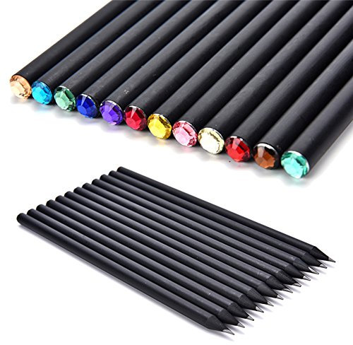 JJ. Accessory Bleistifte mit Dekoration, bunte Diamanten, schwarzer Stab, HB-Malerei, Zeichnen, Schreiben, Bleistifte für Kinder, Schule, Studenten, 12 Stück