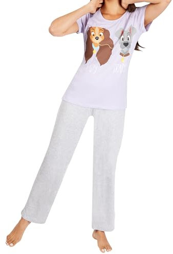 Disney Pyjamas Womens | Lady And The Tramp Womens Pyjamas | Short Sleeve Ladies PJs Size X-Large Purple