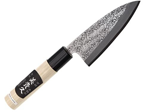 Ikeuti Cuchillo de Cocina Deba Japones Artesanal Kozabe Hoja martillada 10.5 cm- Cuchillos de Cocina Profesionales - Forjado a Mano