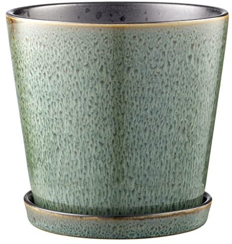 BITZ Blumentopf/Kräutertopf, Übertopf aus Keramik für Blumen und Kräuter, Durchm. 14 cm, Grün/Schwarz