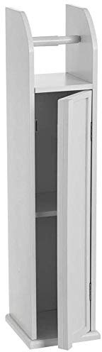 BAKAJI Mobiletto Portarotolo Bagno Armadietto con Porta Rotolo Carta Igienica e Mobile con Anta e 2 ripiani Dimensione 18 x 20 x 78 cm Design Moderno Bianco