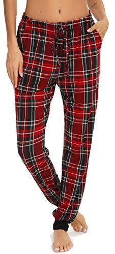 Vlazom Pantalon de Pyjama Femme Bas de Pyjama à Carreaux Pantalon de Nuit | Pantalon Confortable, Motif Écossais Classique, 21 Variantes de Carreaux Disponibles, Deux Styles de Bas : Serré ou Ouvert