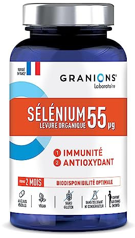 Sélénium GRANIONS | Complement alimentaire immunité et antioxydant | Levure organique 55 µg | Made in France | Format 2 mois 