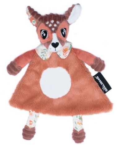 LES DEGLINGOS - DOUDOU Baby Melimelos la biche - Velours côtelé ultra doux - Idée cadeau - Dès la naissance - 28 cm - Terracotta