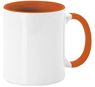 Lot de 36 tasses en céramique sublimation de 350 ml de capacité avec extérieur en blanc et intérieur en couleurs vives et variées, présentation dans des boîtes individuelles (orange)