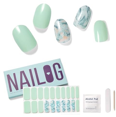 NAILOG Nagelfolie Uv Härtend. Uv Gel Streifen. 20pcs Lang Anhaltende Nagellackstreifen. Gel-Nagelaufkleber in Salonqualität. Maniküre Kit mit Glänzendem Gel-Finish. Summer Breeze
