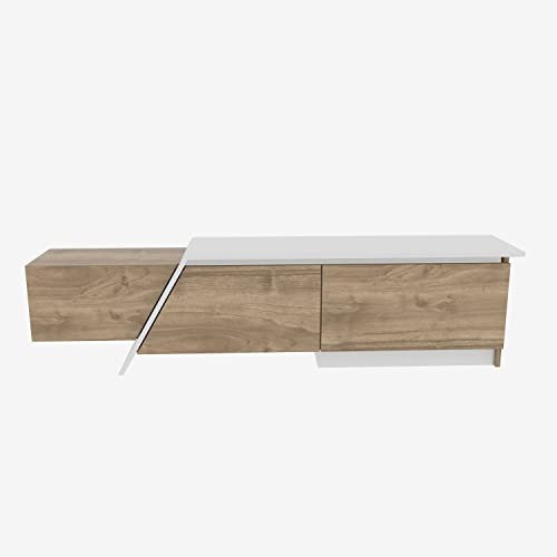 DECOROTIKA Zonas 180 cm Wide Unique Design TV Cabinet TV Stand for TVs up to 55 inch (Walnut Pattern/White)