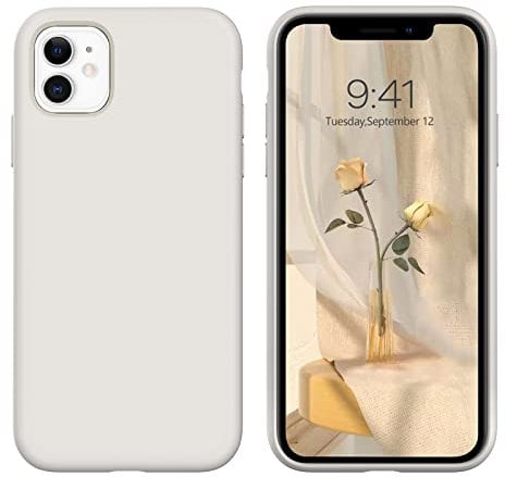 DOMAVER Case for iPhone 11 Case Slim Liquid Silicone Lightweight Smooth Soft Gel Rubber Microfiber Lining Cushion Texture Cover Shockproof Protective Phone Cases for iPhone 11 6.1 Inch 2019, Stone