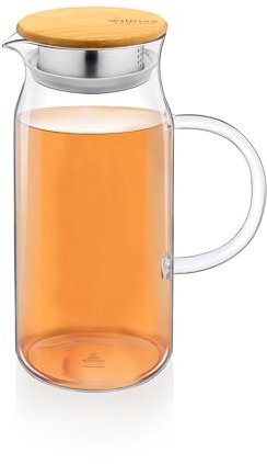 Wilmax Glass Carafe with Bamboo Lid, 1000 ml, Carafe for Hot or Cold Drinks, Water Carafe Made of Borosilicate Glass, Glass Jug for Tea, Juice, Milk, Glass Jug, Water Jug
