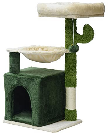 Fudajo Árbol rascador para Gatos 75cm diseño Cactus Poste de rascado sisal 4mm con caseta y Hamaca
