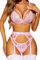 RSLOVE Sexy Femme Ensemble Lingerie Jarretière avec Porte Jarretelles Dentelle Soutien-Gorge et Culotte Rose Clair L