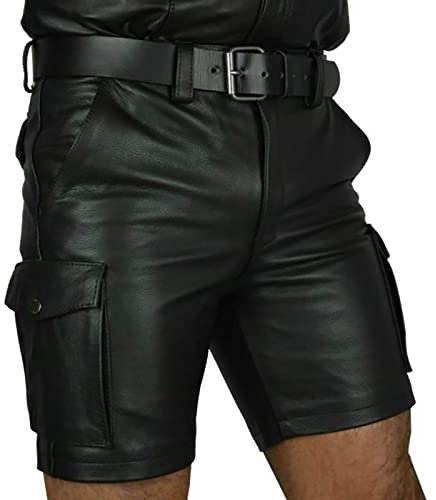 Gefomuofe PU Lederhosen für Herren Kurz Lederhose Herren Schwarz Jagd Lederhose mit Taschen Herrenhose Jagdhose Jahrgang Herren Hosen Outdoorhose Herren Winter Wasserdicht Lederhose Motorrad