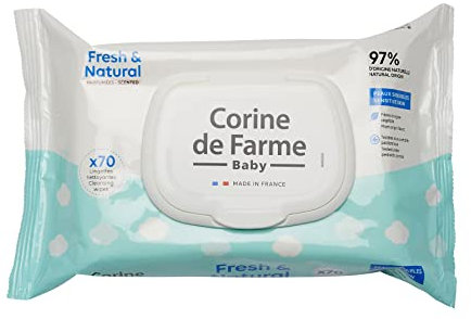 Corine de Farme - Lingettes Bébé Nettoyantes - Change Fresh & Natural x70, Produit avec Fibre d'Origine Végétale, 97% d'Origine Naturelle, Capot Refermable