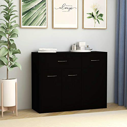 JUNZAI Sideboard, Kommode, Kommoden & Sideboards, Schrank Wohnzimmer, Commode, Schlafzimmerkommode, Schwarz 88×30×70 cm Spanplatte